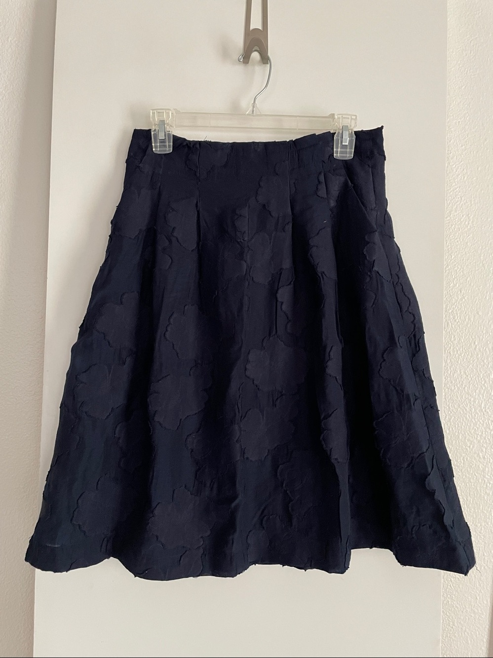 Karl Lagerfeld Navy A Line Pleated Circle Skirt High Waist lined Textured NWOT